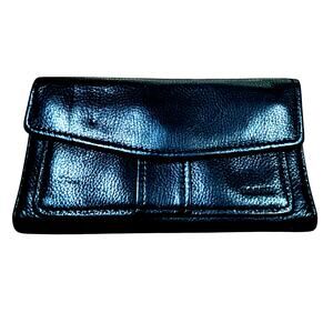 Fossil black leather checkbook wallet clutch purse vintage Y2K buttery soft